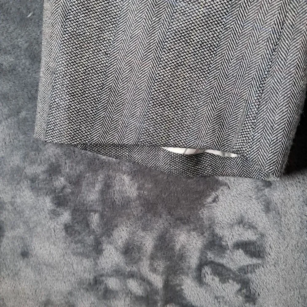 Ralph Lauren Silk Wool 2 Button Blazer 46L Blue Gray Herringbone Stripe Pattern